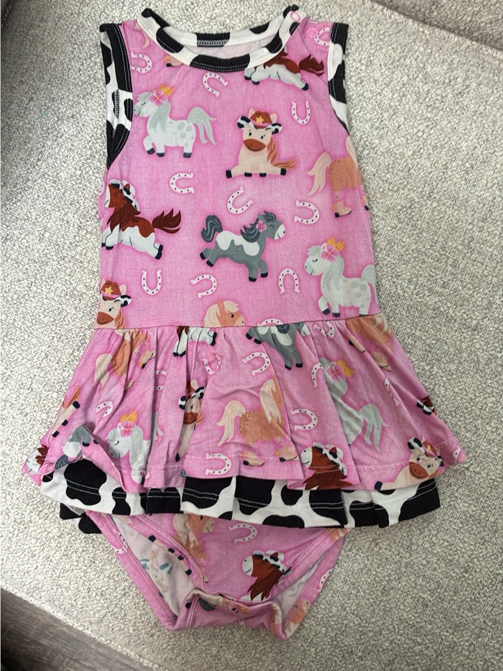 Pink Horse Print Girls' One-Piece Bodysuit